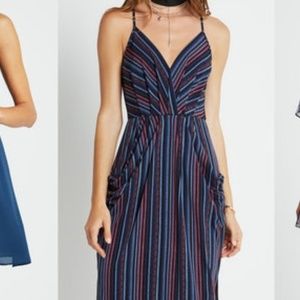BCBGeneration Striped Faux Wrap Midi Dress Size: S